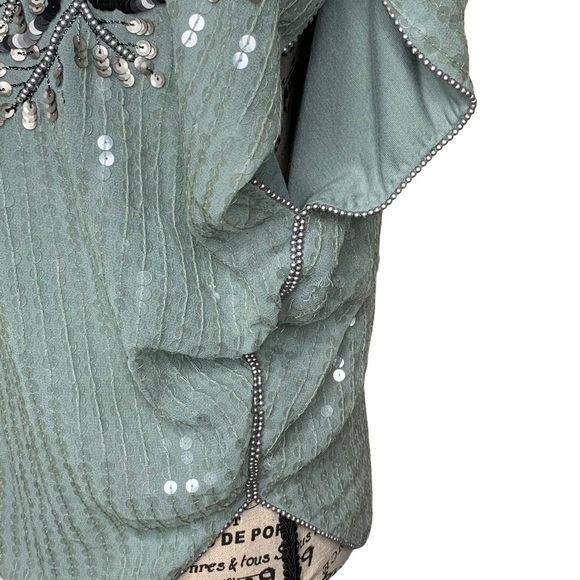 VTG Top Shop Flapper Great Gatsby Teal Blue Beaded Sequin Short Sleeve Tunic 2 - Picture 8 of 16